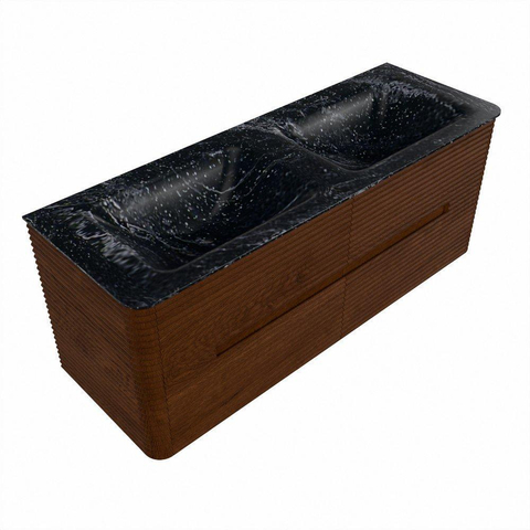 Mondiaz CIRO-DLUX Badkamermeubelset - 130x45x50cm - Solid surface wastafel Lava - 2 wasbak Dubbel - zonder kraangaten - 4 lades - Ruby SW1531591