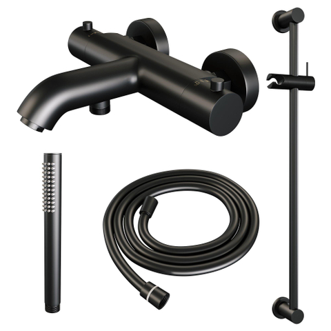 Robinet de baignoire Brauer Black Edition à poser - ensemble de douche - 2 fonctions - 2 boutons lisses - douchette à main 1 jet - noir mat SW1164671