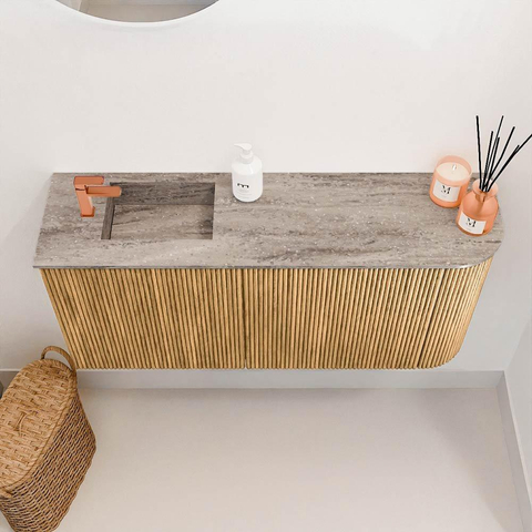 Mondiaz JOYA-DLUX 91.6cm toiletmeubel - ronding rechts kleur Oak - Wastafel FAYE positie Links 1 kraangat kleur Oza. SW1424119