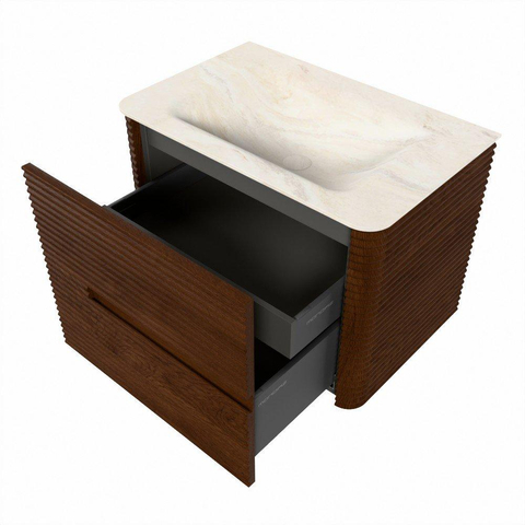 Mondiaz CIRO-DLUX Badkamermeubelset - 70x45x50cm - Solid surface wastafel Ostra - 1 wasbak Midden - 1 kraangat - 2 lades - Ruby SW1531821