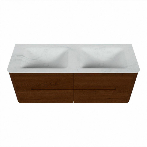 Mondiaz CIRO-DLUX Badkamermeubelset - 130x45x50cm - Solid surface wastafel Opalo - 2 wasbak Dubbel - zonder kraangaten - 4 lades - Ruby SW1531509
