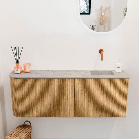 Mondiaz JOYA-DLUX 111.6cm toiletmeubel - ronding links kleur Oak - Wastafel FAYE positie Rechts Zonder kraangat kleur Glace. SW1422025