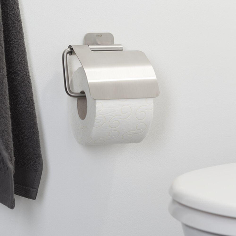 Tiger Colar Toiletrolhouder - met klep - zelfklevend - geborsteld RVS SW106812
