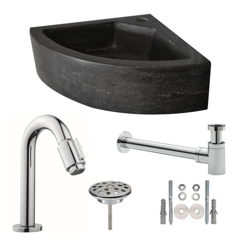 Wiesbaden One Pack Raw hoekfontein - 30x30x10cm hardsteen gezoet SW95997