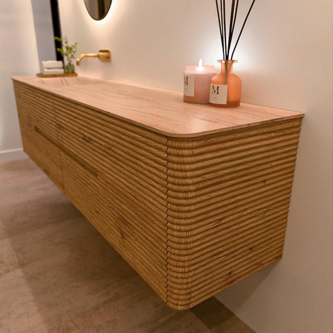 Mondiaz CIRO-DLUX Ensemble de meubles de salle de bains - 190x45x50cm - lavabo en solid surface Saba - 1 vasque à gauche - sans trous de robinet - 4 tiroirs - Chêne SW1531233