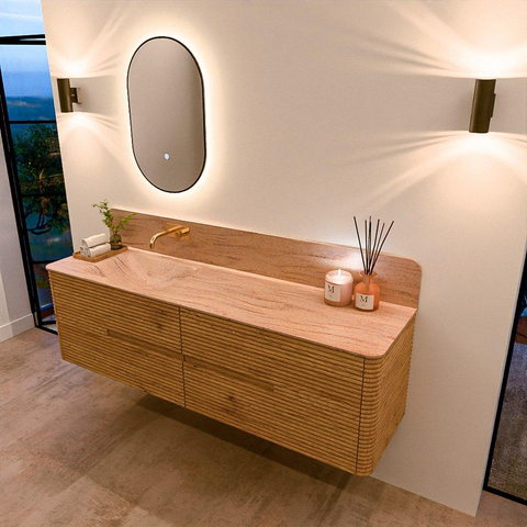 Mondiaz CIRO-DLUX Badkamermeubelset - 170x45x50cm - Solid surface wastafel Saba - 1 wasbak Links - zonder kraangaten - 4 lades - Oak SW1531228