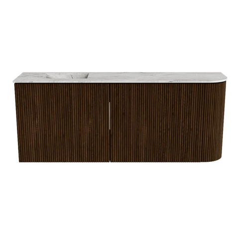 Mondiaz JOYA-DLUX 101.6cm toiletmeubel - ronding rechts kleur Walnut - Wastafel FAYE positie Links 1 kraangat kleur Glace. SW1422391