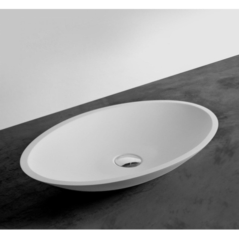 Ideavit Solidjazz Lavabo à poser 60x35x9cm ovale sans trou pour robinetterie 1 vasque Solid surface blanc SW85899