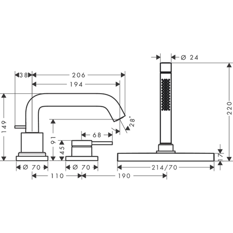 Hansgrohe Tecturis s 3-gats - eengreeps badrandmengkraan - met sbox - geborsteld brons SW918625