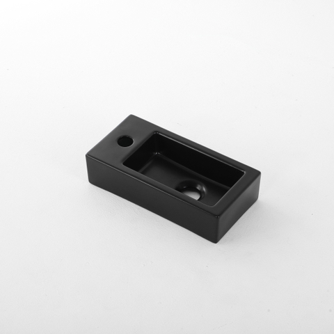 FugaFlow Efficiente Pietra Ensemble de fontaine - 37,5x18,5x9cm - céramique - trou de robinet à gauche - robinet de fontaine gunmetal - bouchon de vidange - siphon abaissé - Noir mat SW1442324