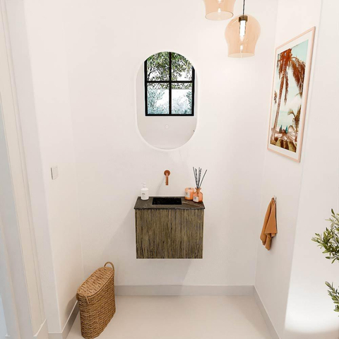 Mondiaz JOYA-DLUX 50cm toiletmeubel - kleur Dusk - Wastafel FAYE positie Links Zonder kraangat kleur Lava. SW1423211