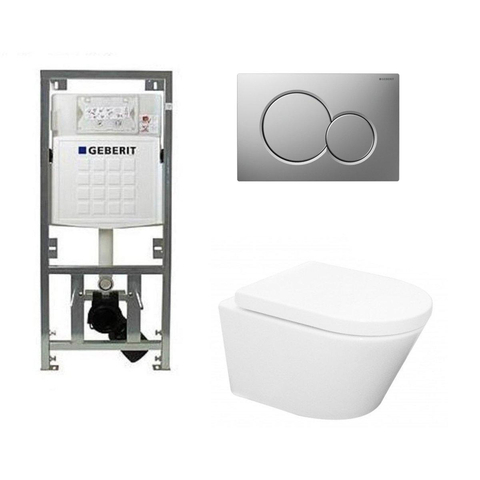 Wiesbaden Vesta toiletset Rimless 52cm inclusief UP320 toiletreservoir en softclose toiletzitting met bedieningsplaat glans verchroomd SW98218