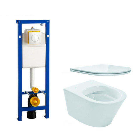 Praya Vesta Toiletset - spoelrandloos - 52cm - wisa XS reservoir - flatline - softclose - quickrelease - bedieningsplaat - wit SW98228