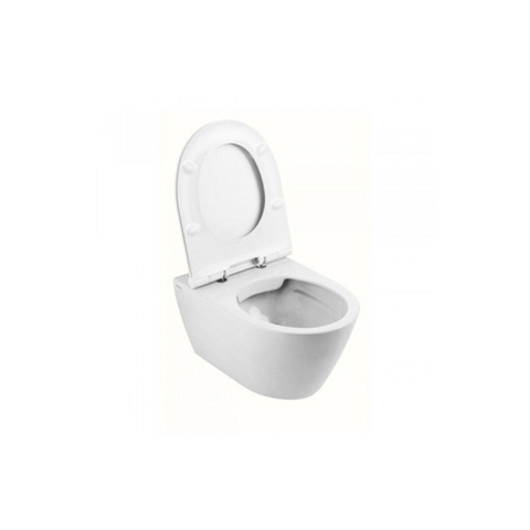 QeramiQ Salina Pack WC - sans bride - réservoir WC attenant Geberit - à fond creux WC suspendu - fermeture douce - démontage rapide - plaque de déclenchement beige - boutons ronds - blanc SW1164804