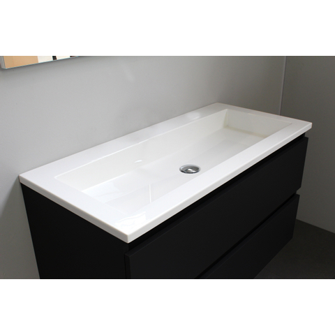 Basic Bella Meuble salle de bains avec lavabo acrylique Blanc 100x55x46cm sans trous de robinet avec miroir et éclairage Noir mat SW491788