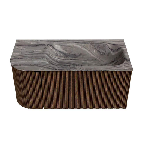MONDIAZ KURVE-DLUX Meuble de salle de bains 95cm arrondi gauche couleur Walnut avec 1 tiroir et 1 porte. Lavabo BIG SMALL droit sans trou de robinet Sombra. SW1433641