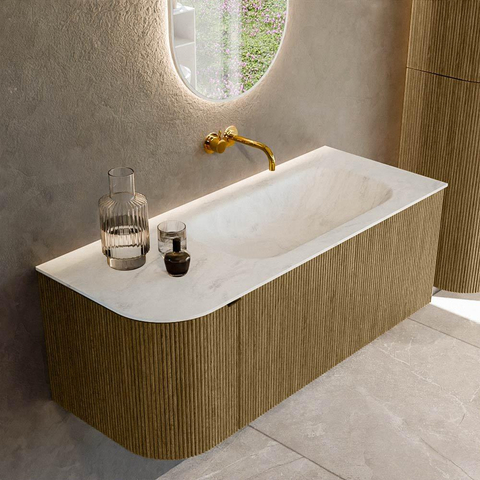 Mondiaz KURVE-DLUX Ensemble de meuble de salle de bains - 115x46x40cm - 1 tiroir - 1 porte - lavabo solid surface - droit - sans trou de robinet - Dusk SW1414918