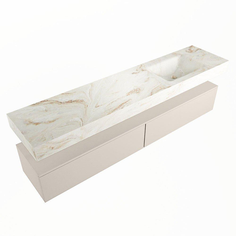 Mondiaz ALAN-DLUX Ensemble de meuble - 200cm - meuble Linen mat - 2 tiroirs - Lavabo Cloud Frappe suspendu - vasque Droite - 0 trous de robinet SW805057