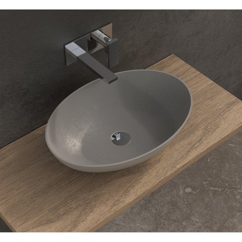 Ideavit Solidthin opbouw wastafel 60x40x14.5cm ovaal 0 kraangaten 1 wasbak Solid surface lichtgrijs SW85908