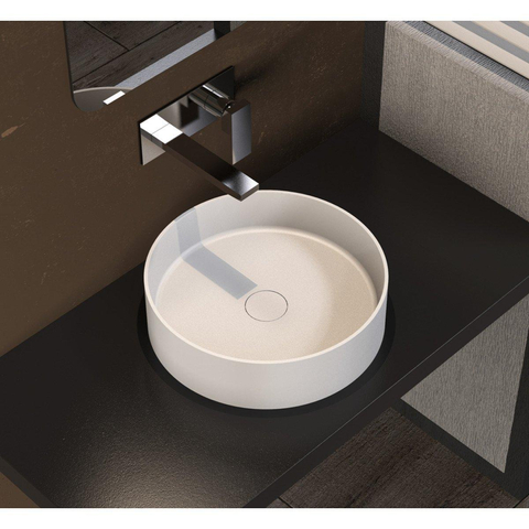 Ideavit Solidthin Lavabo à poser 40x40x12.5cm rond sans trou pour robinetterie 1 vasque Solid surface blanc SW85906