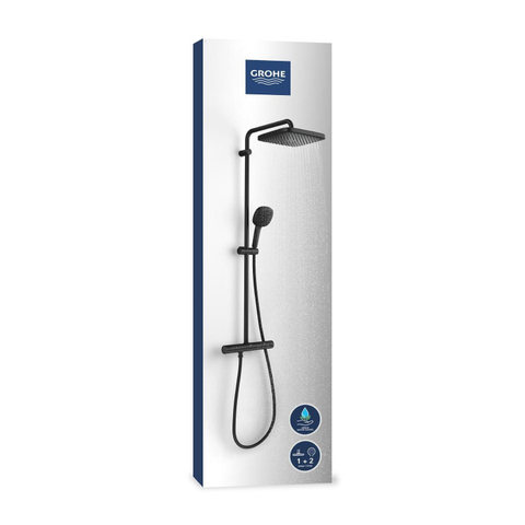 Grohe Vitalio Comfort 250 QuickFix Regendoucheset - 25cm - hoofddouche - vierkante handdouche - 2 straalsoorten - met douchethermostaat - matte black (mat zwart) SW1126675