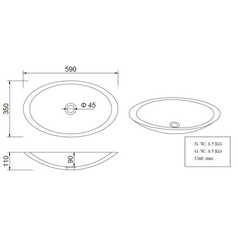 Wiesbaden Kim Waskom ovaal - 59x35x11cm - solid surface - mat wit SW102826