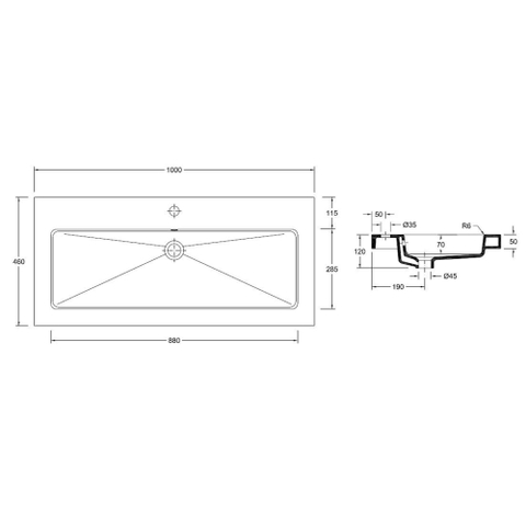 Wiesbaden Kera lavabo simple avec 1 trou de robinet 100x46x5 cm céramique brillant blanc SW102836