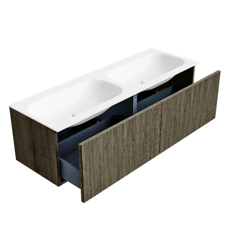 Mondiaz KURVE Ensemble de meubles de salle de bains - 140x46x40cm - 2 tiroirs - vasque solid surface - double - 2 trous de robinet - Shadow SW1414149