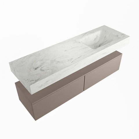 Mondiaz ALAN-DLUX Ensemble de meuble - 150cm - meuble Smoke mat - 2 tiroirs - Lavabo Cloud Opalo suspendu - vasque Droite - 1 trou de robinet SW806473