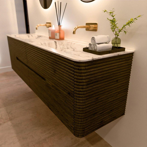 Mondiaz CIRO-DLUX Badkamermeubelset - 180x45x50cm - Solid surface wastafel Glace - 2 wasbak Dubbel - zonder kraangaten - 4 lades - Shadow SW1532238