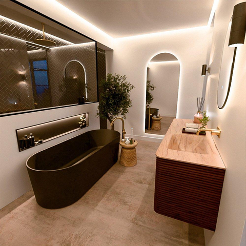 Mondiaz CIRO-DLUX Badkamermeubelset - 160x45x50cm - Solid surface wastafel Saba - 1 wasbak Rechts - zonder kraangaten - 4 lades - Ruby SW1531915