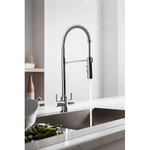 Crosswater Cook Keukenkraan dubbele bediening - met flexibele veer uitloop - met handdouche - met bediening - hoogglans chroom SW104487