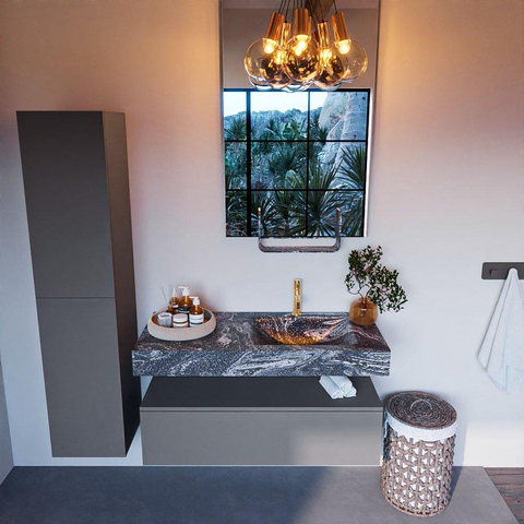 Mondiaz ALAN-DLUX Ensemble de meuble - 110cm - meuble Plata mat - 1 tiroir - Lavabo Cloud Lava suspendu - vasque Droite - 1 trou de robinet SW808630