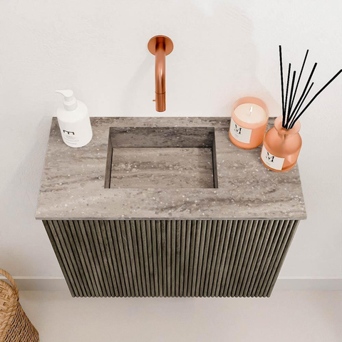 Mondiaz JOYA-DLUX Meuble de toilette 50cm - couleur Shadow - Vasque FAYE position Gauche Sans trou de robinet couleur Oza SW1425019