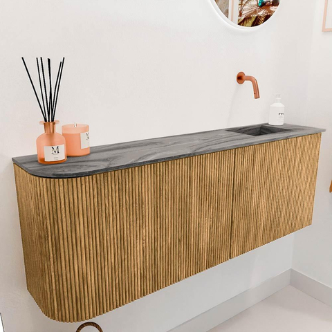 Mondiaz JOYA-DLUX 111.6cm toiletmeubel - ronding links kleur Oak - Wastafel FAYE positie Rechts Zonder kraangat kleur Sombra. SW1424292
