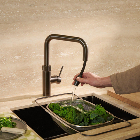 Quooker Flex Square kokendwaterkraan - draaibare & uittrekbare uitloop - Combi incl. Cube reservoir - Warm / kokend / bruisend / gefilterd water - gunmetal SW1442175