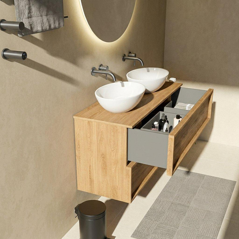 Saniclass Holz Frame Badkamermeubelset - 120x45x62cm - houten topblad - zonder kraangat - 2 lades - mat eiken natural (hout) SW1483379