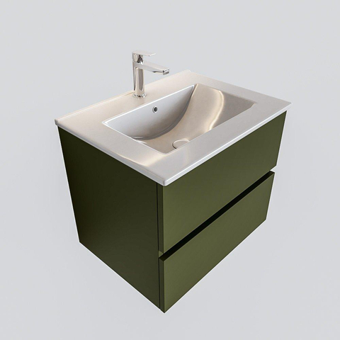 MONDIAZ VICA Ensemble de meuble salle de bain - 60cm - 2 tiroirs - lavabo Denia milieu - 1 trou de robinet - solid surface armée SW410093