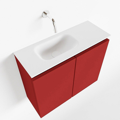 MONDIAZ TURE Toiletmeubel 60x23x50cm met 0 kraangaten 2 deuren fire mat Wastafel Eden links Solid Surface Wit SW475011