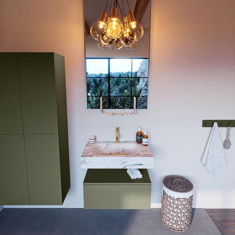 Mondiaz ALAN-DLUX Ensemble de meuble - 70cm - meuble Army mat - 1 tiroir - Lavabo Cloud Glace suspendu - vasque Centre - 1 trou de robinet SW806123