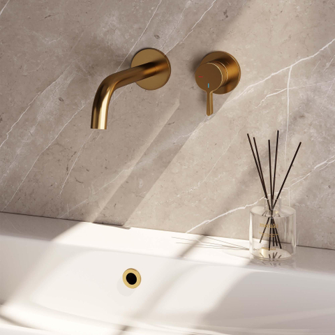 Ensemble de robinet encastrable Brauer Gold Edition - bec courbé à gauche - levier de moyenne épaisseur - modèle E 1 - PVD - or brossé SW547645