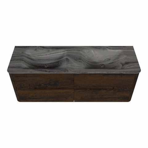 Mondiaz CIRO-DLUX Badkamermeubelset - 140x45x50cm - Solid surface wastafel Sombra - 2 wasbak Dubbel - zonder kraangaten - 4 lades - Walnut SW1530777