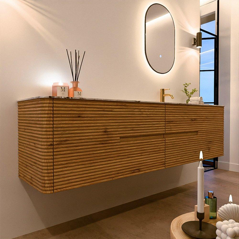 Mondiaz CIRO-DLUX Ensemble de meubles de salle de bains - 190x45x50cm - Vasque en solid surface Glace - 1 lavabo à droite - 1 trou de robinet - 4 tiroirs - Chêne SW1531078