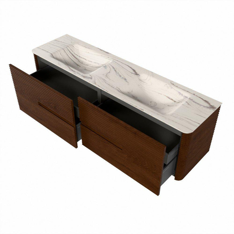 Mondiaz CIRO-DLUX Badkamermeubelset - 170x45x50cm - Solid surface wastafel Nata - 2 wasbak Dubbel - 2 kraangaten - 4 lades - Ruby SW1532057
