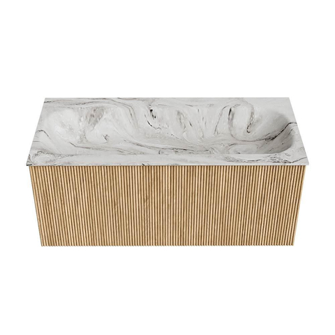 MONDIAZ KURVE-DLUX Meuble de salle de bains 100cm couleur Oak avec 1 tiroir. Lavabo BIG MEDIUM central 1 trou de robinet couleur Glace. SW1137922