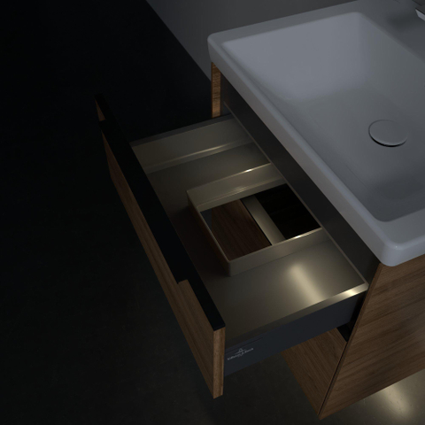 Villeroy & Boch Subway 3.0 Wastafelonderkast - met verlichting - 2 uittrekladen - 572x576x478mm - Oak Kansas (mat hout) SW881536