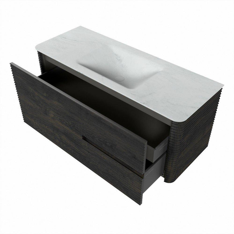 Mondiaz CIRO-DLUX Meuble de salle de bains - 120x45x50cm - Plan-vasque Solid surface Opalo - 1 vasque centrale - 1 trou de robinet - 2 tiroirs - Shadow SW1532393