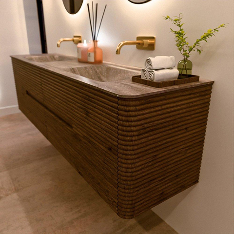 Mondiaz CIRO-DLUX Badkamermeubelset - 180x45x50cm - Solid surface wastafel Oza - 2 wasbak Dubbel - zonder kraangaten - 4 lades - Dusk SW1533310