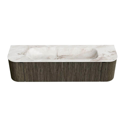 Mondiaz KURVE-DLUX Ensemble meuble de salle de bains - 170x46x40cm - 1 tiroir - 2 portes - vasque solid surface - central - 2 trous de robinet - Shadow SW1414380