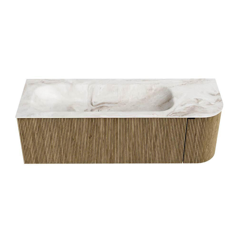 Mondiaz KURVE-DLUX Badkamermeubelset - 135x46x40cm - 1 lade - 1 deur - wastafel solid surface - links - 1 kraangat - Dusk SW1415007